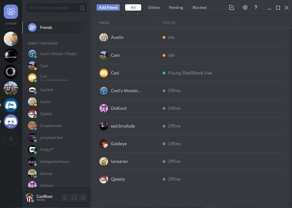 Friends list and server list – Discord